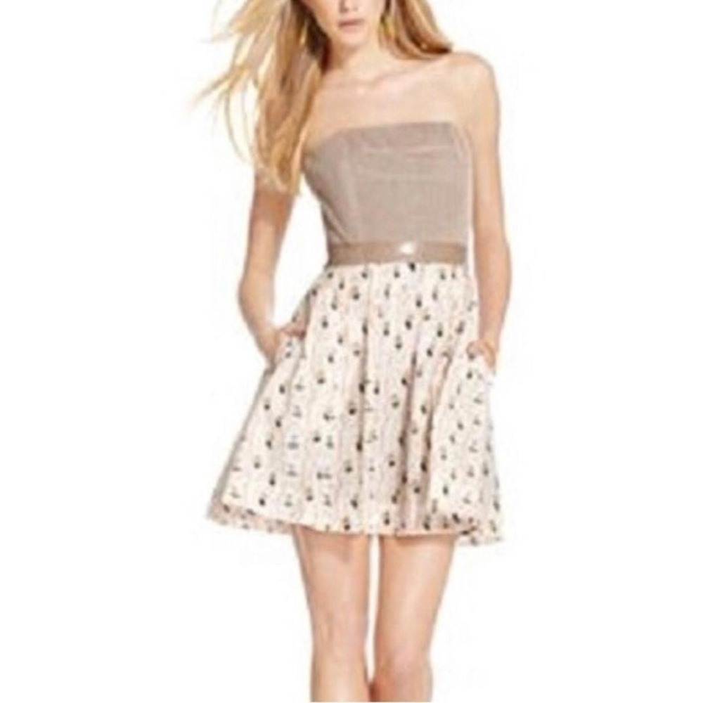 Rachel Roy $129 Size 4 Tammi Sleeveless Pleated Boat Print Sequin Waist Dress
